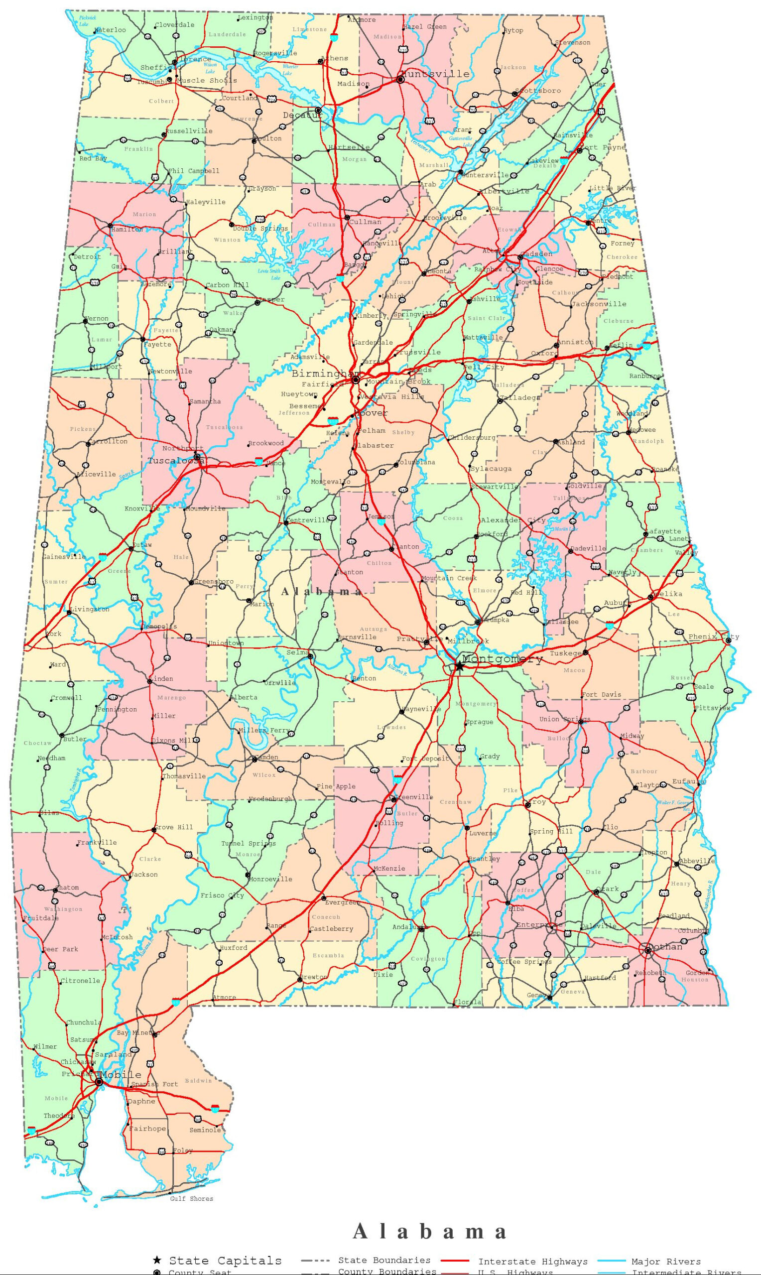 Alabama Printable Map with regard to Printable Maps of Alabama