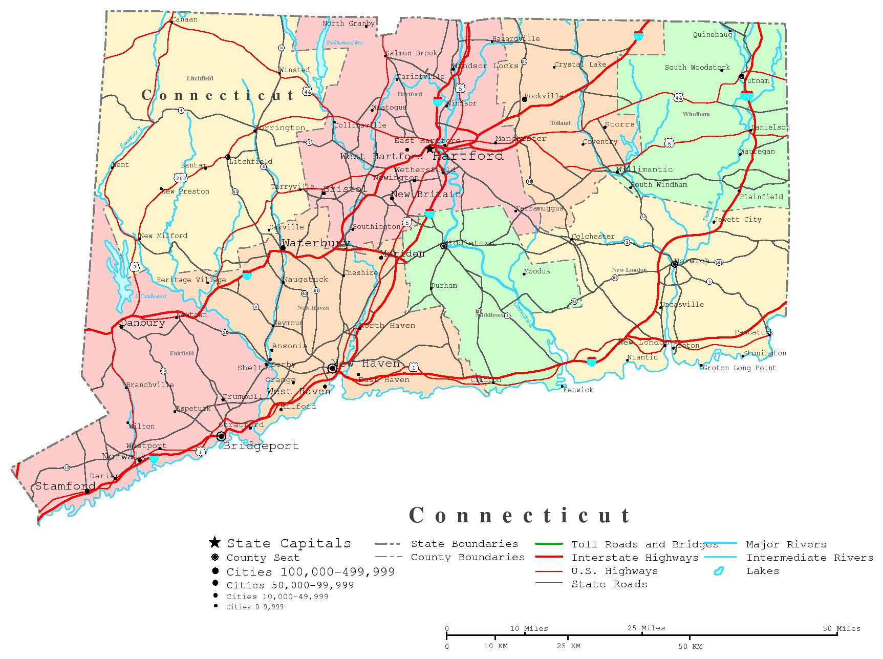 Connecticut Printable Map in Printable Maps of Connecticut