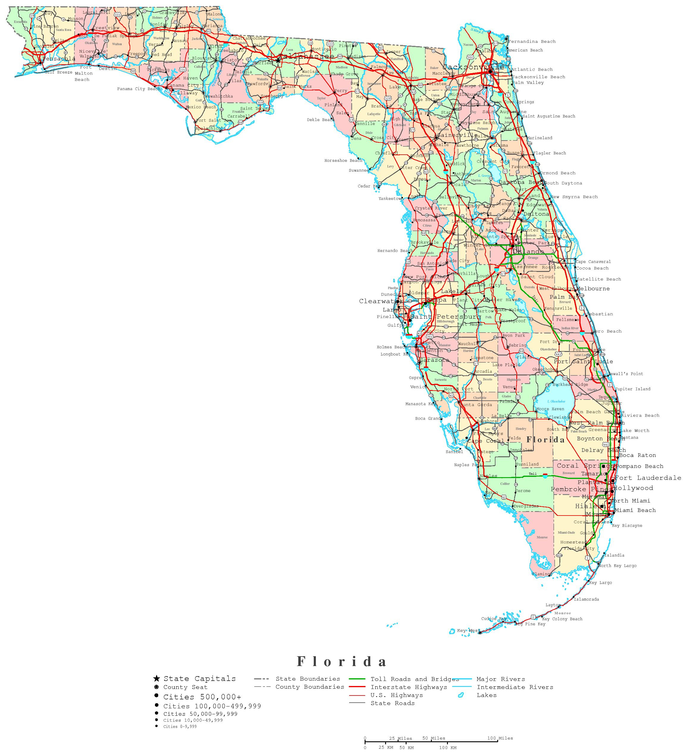 Florida Printable Map inside Printable Maps of Florida