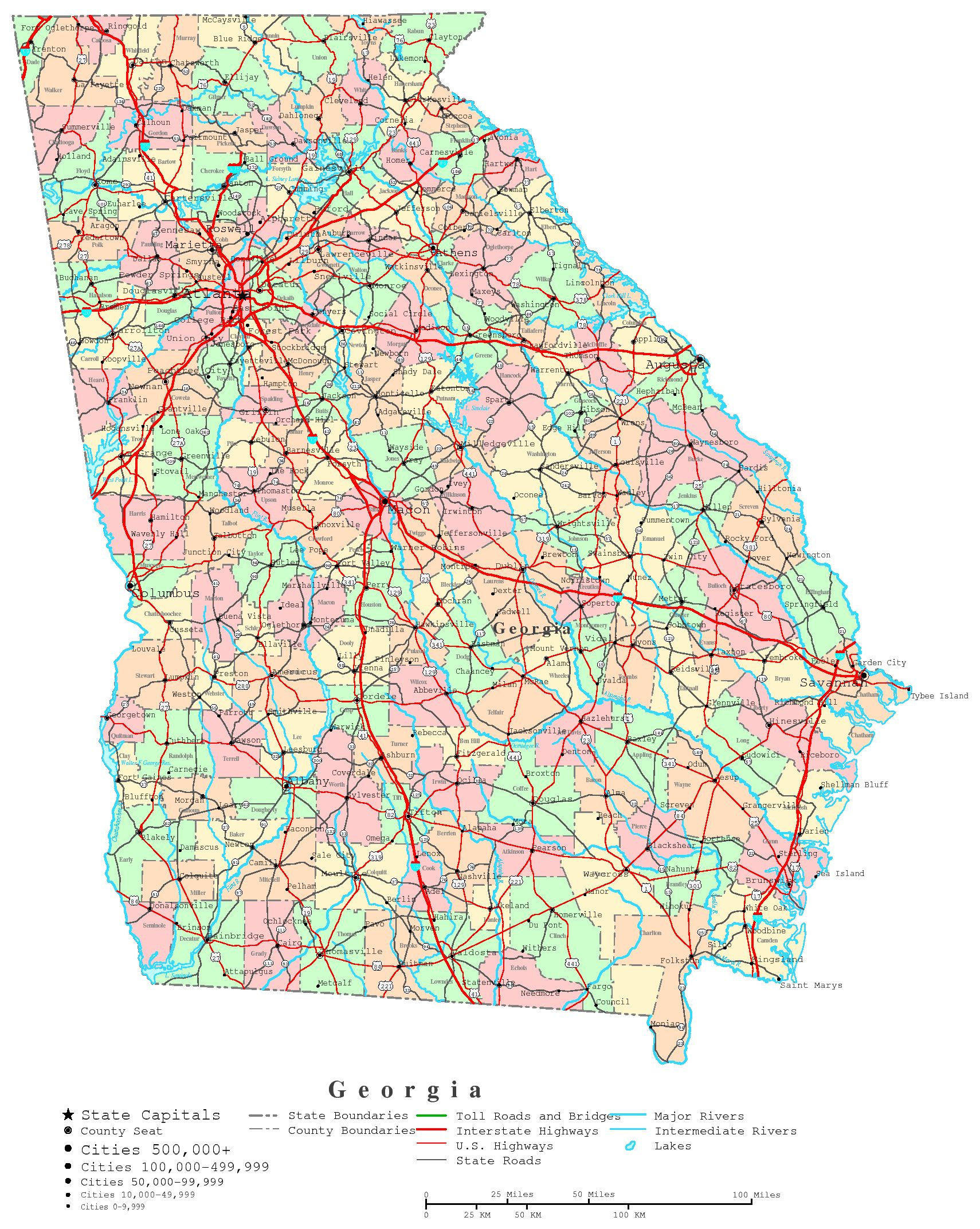 Georgia Printable Map regarding Printable Maps of Georgia