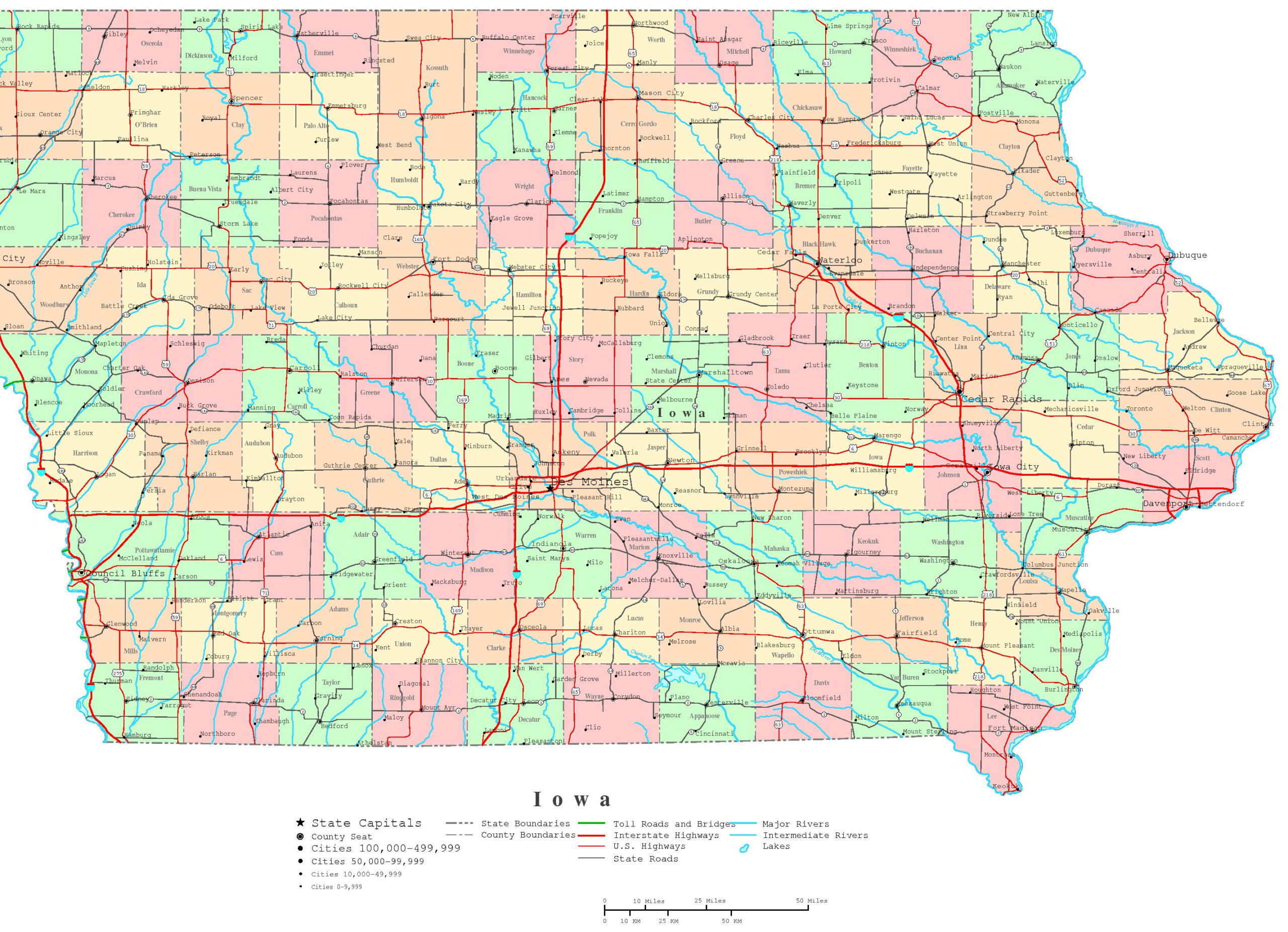 Iowa Printable Map with Printable Maps of Iowa