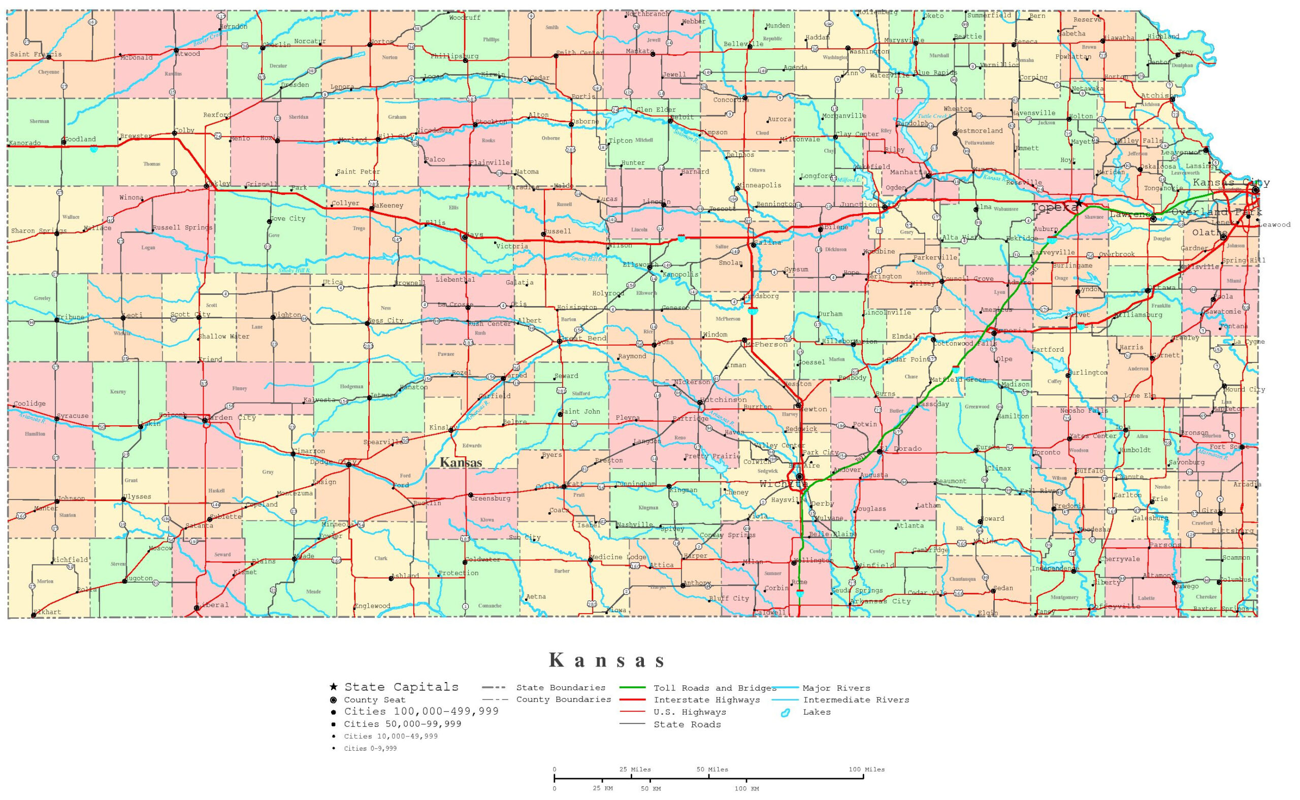 Kansas Printable Map in Printable Maps Of Kansas