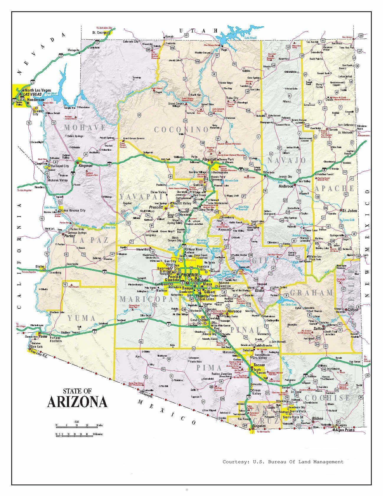 Large Map Of Arizona - 10 Free Pdf Printables | Printablee intended for Printable Maps of Arizona