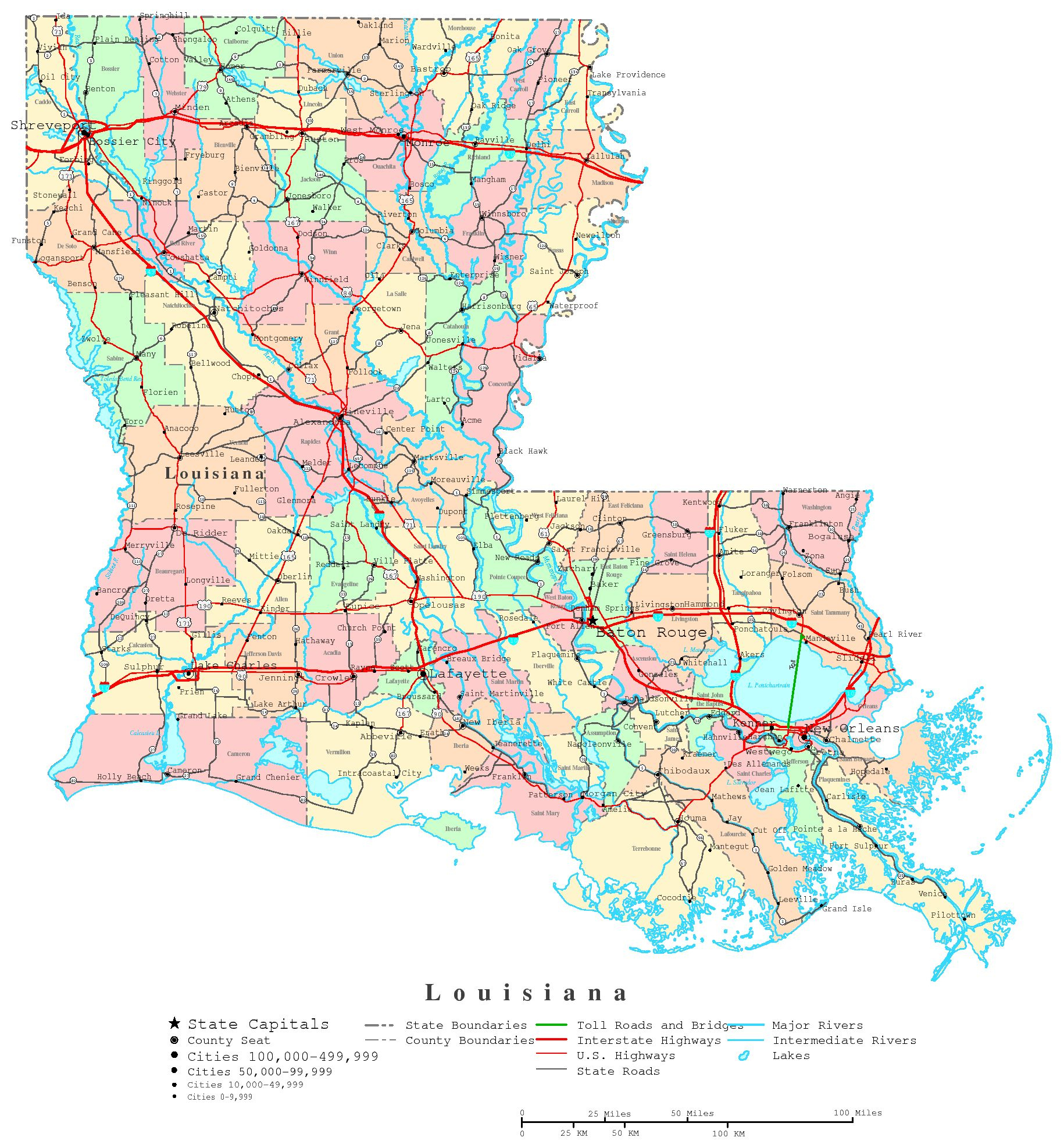 Louisiana Printable Map in Printable Maps of Louisiana