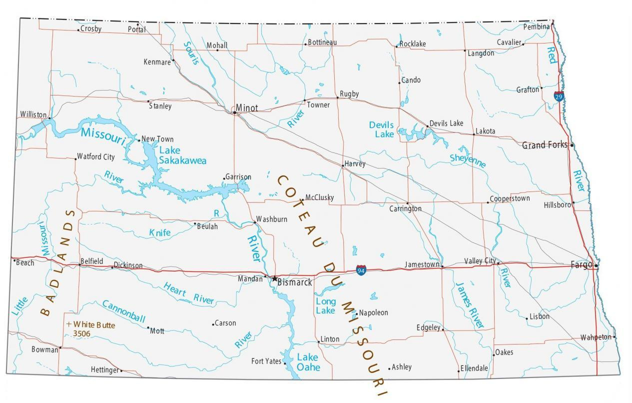 Map Of North Dakota - Cities And Roads - Gis Geography within Printable Maps of North Dakota