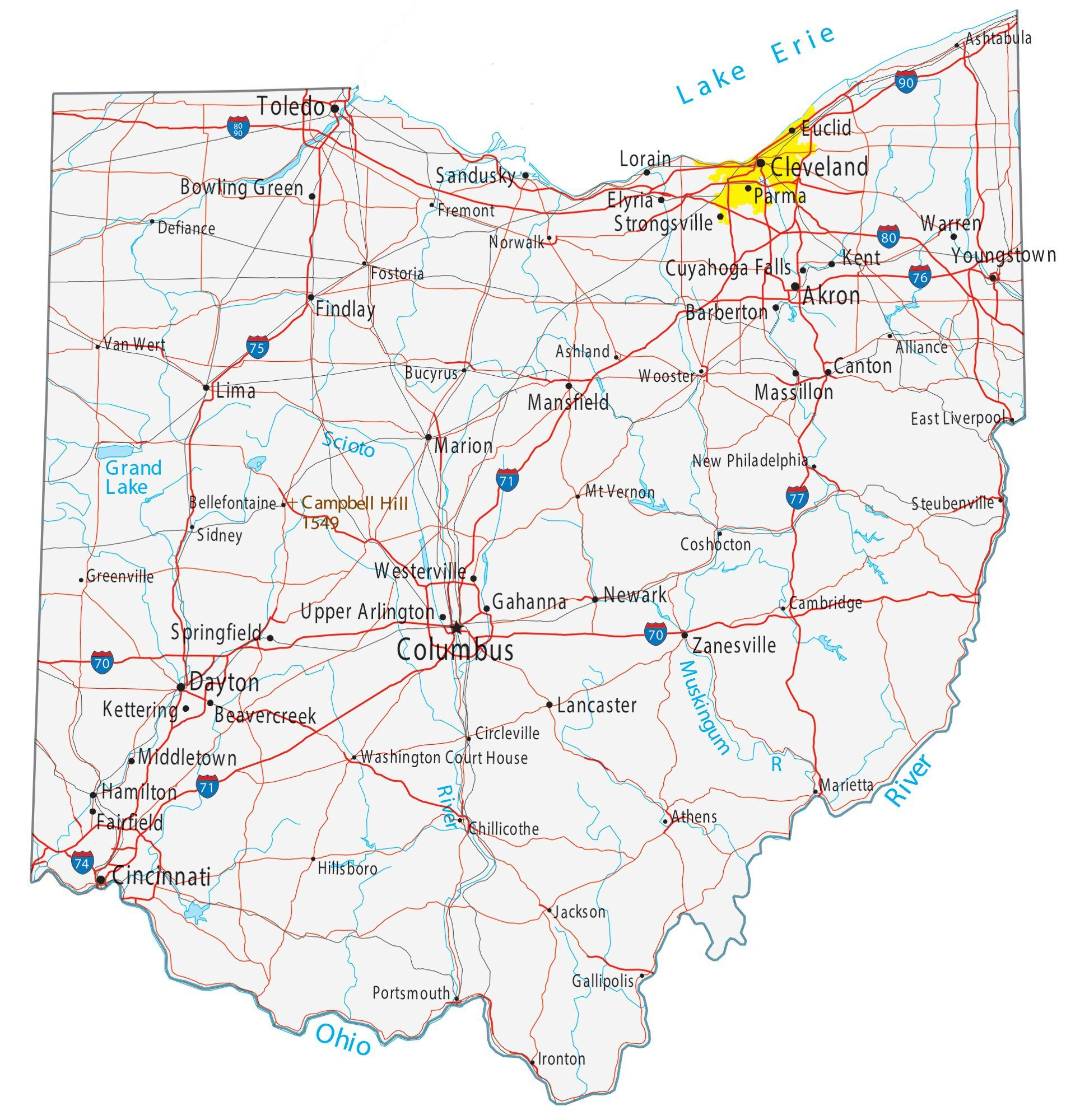 Map Of Ohio - Cities And Roads - Gis Geography with Printable Maps of Ohio