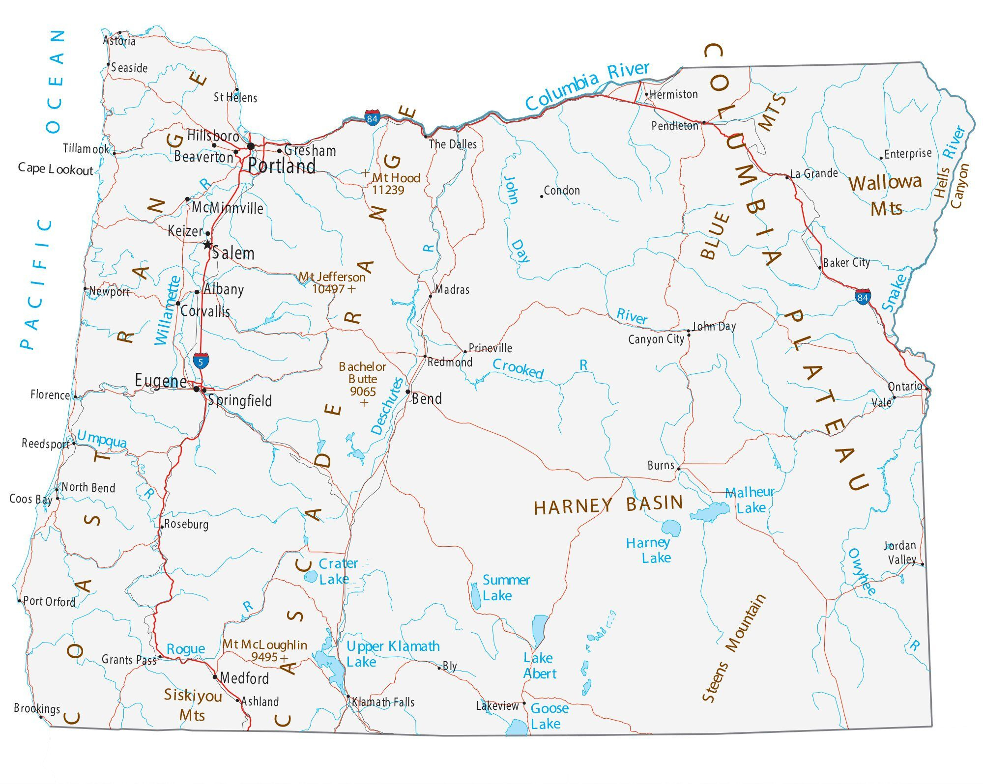 Map Of Oregon - Cities And Roads - Gis Geography pertaining to Printable Maps Of Oregon