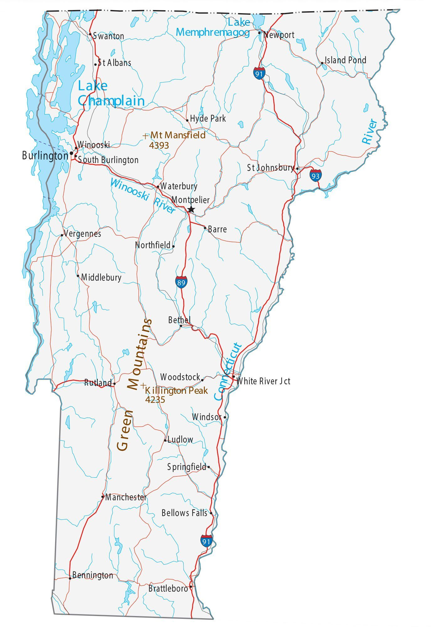 Map Of Vermont - Cities And Roads - Gis Geography throughout Printable Maps Of Vermont