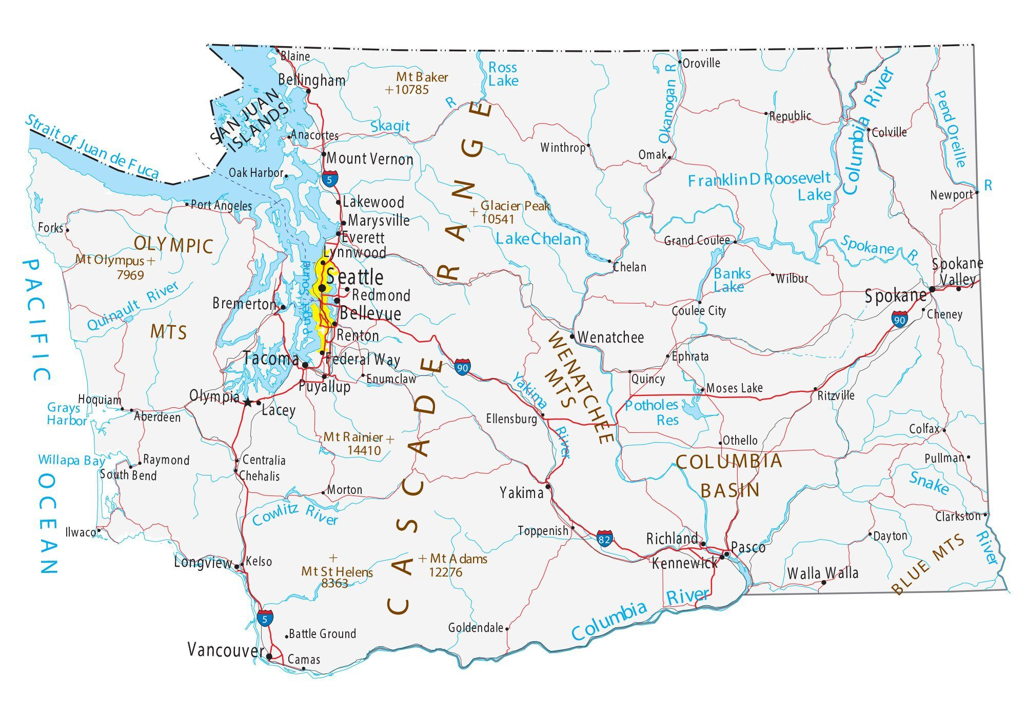 Map Of Washington - Cities And Roads - Gis Geography with regard to Printable Maps Of Washington