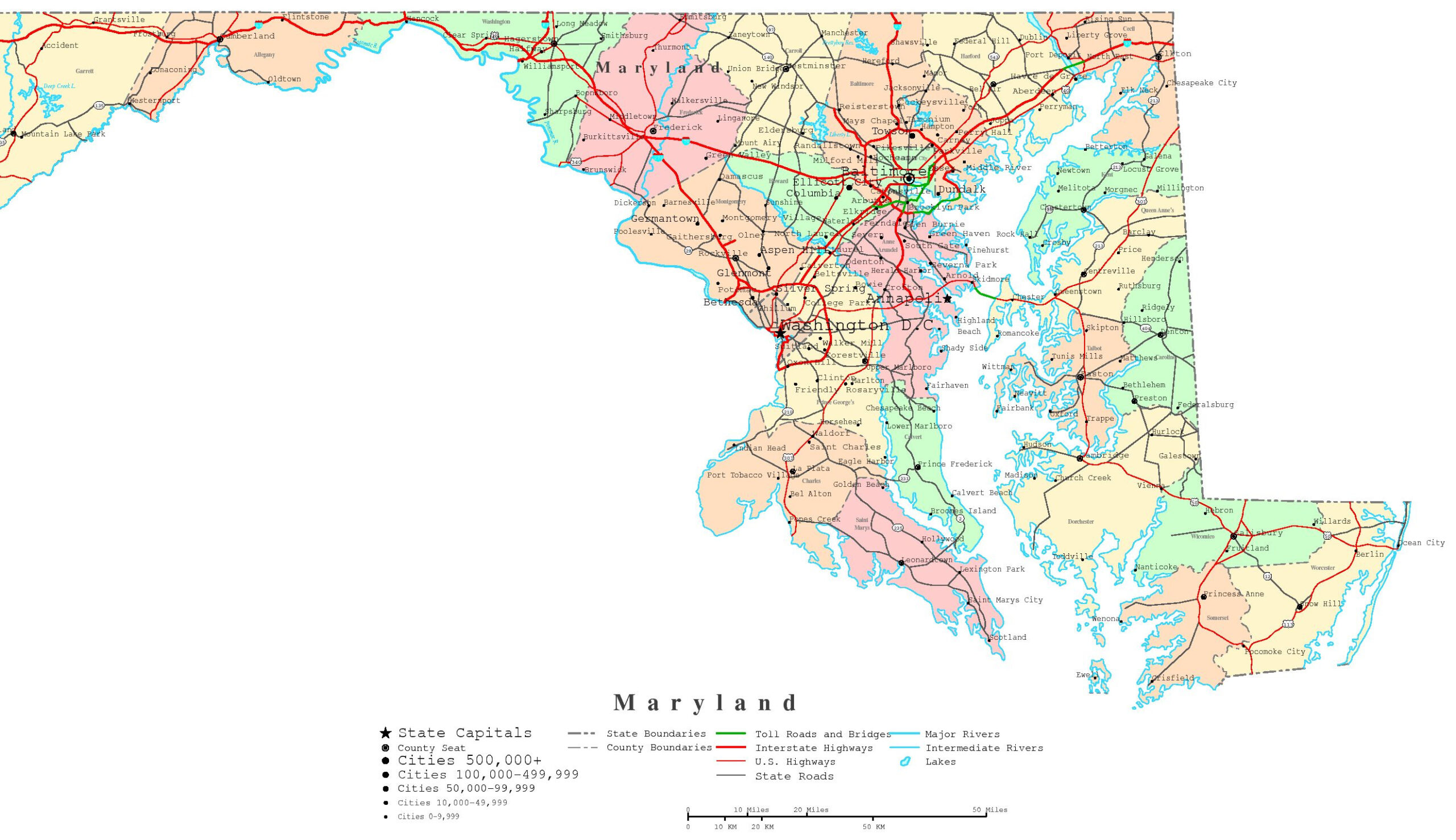 Maryland Printable Map with regard to Printable Maps Of Maryland