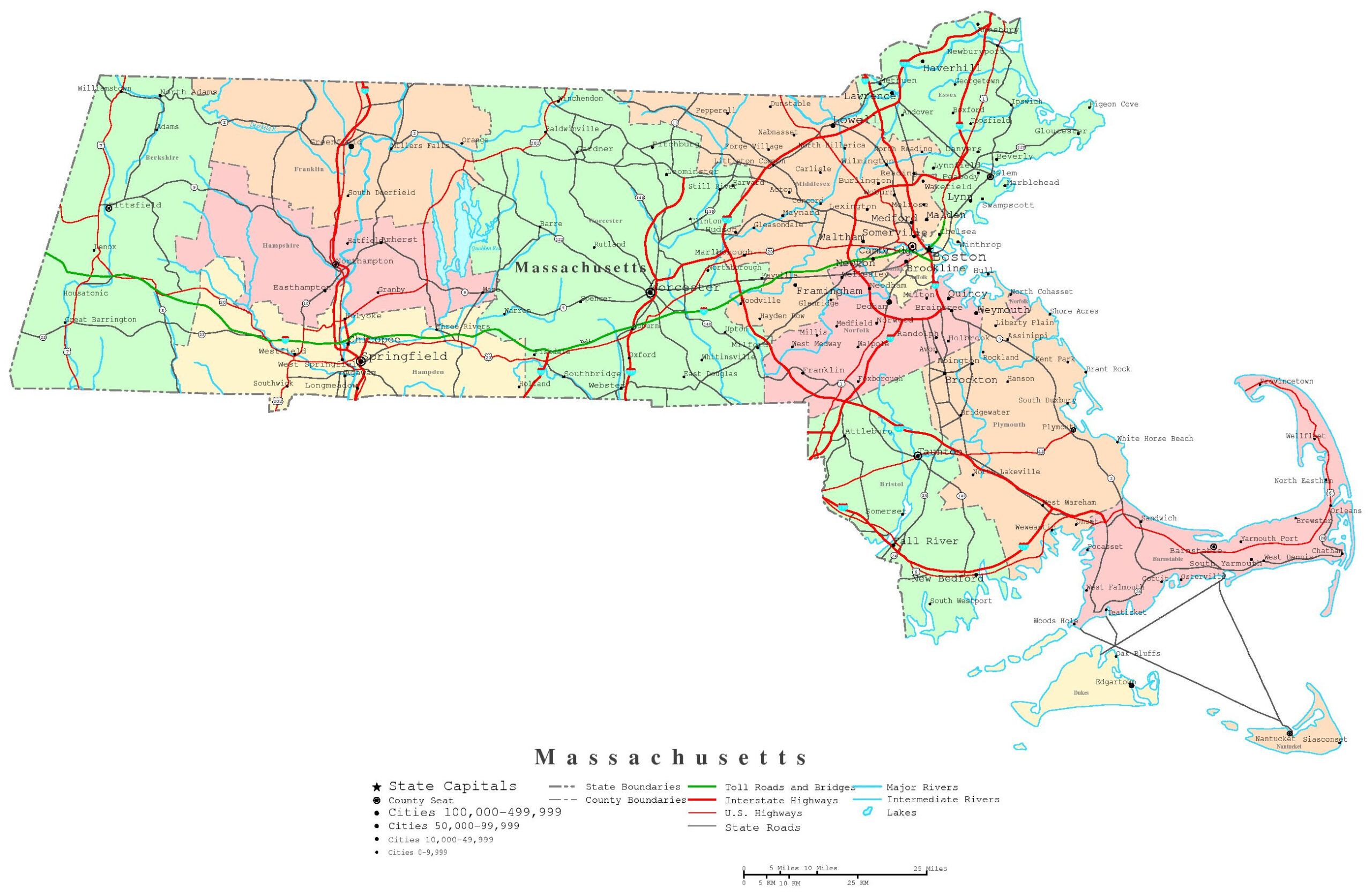 Massachusetts Printable Map with regard to Printable Maps Of Massachusetts