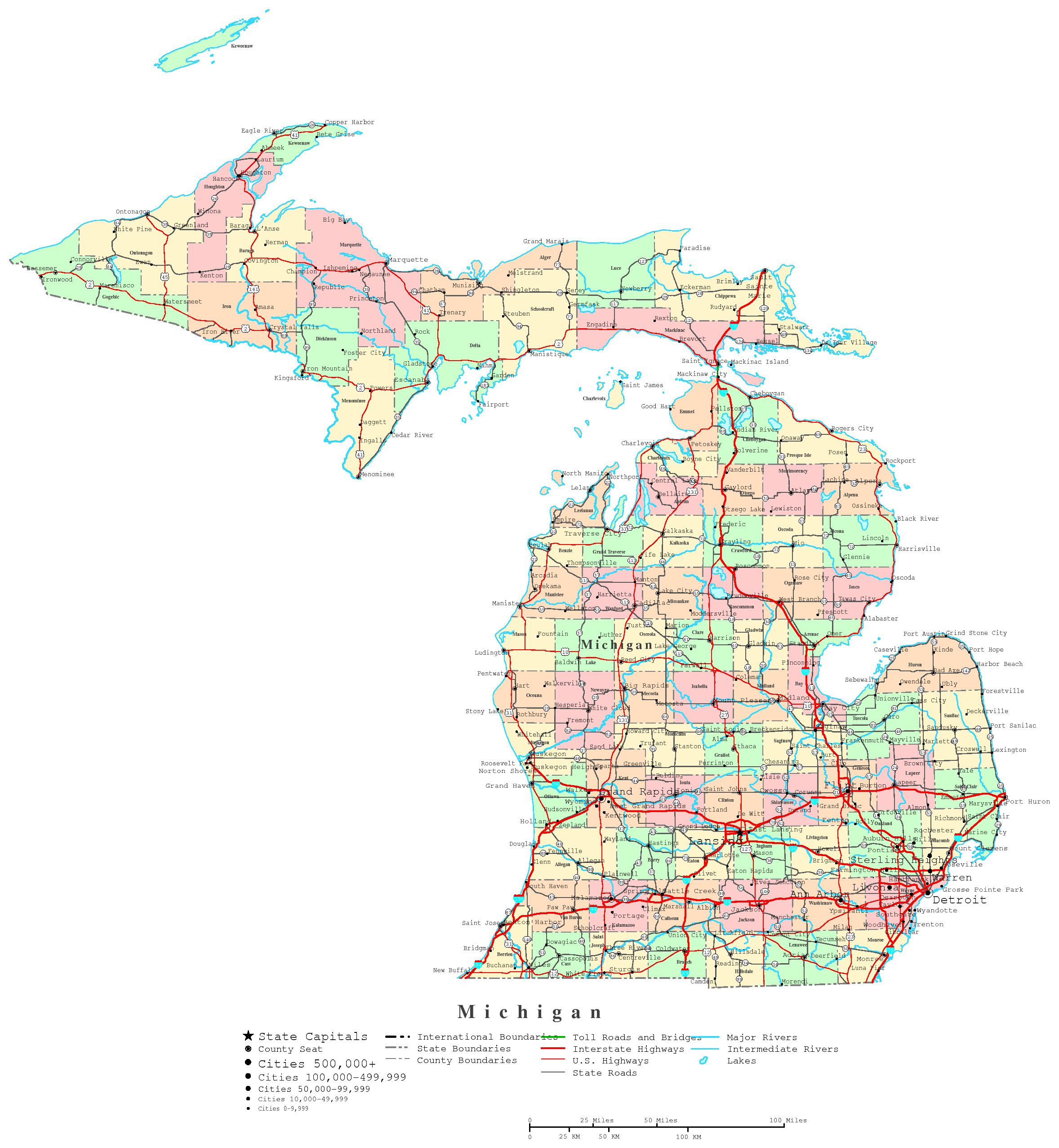 Michigan Printable Map inside Printable Maps of Michigan