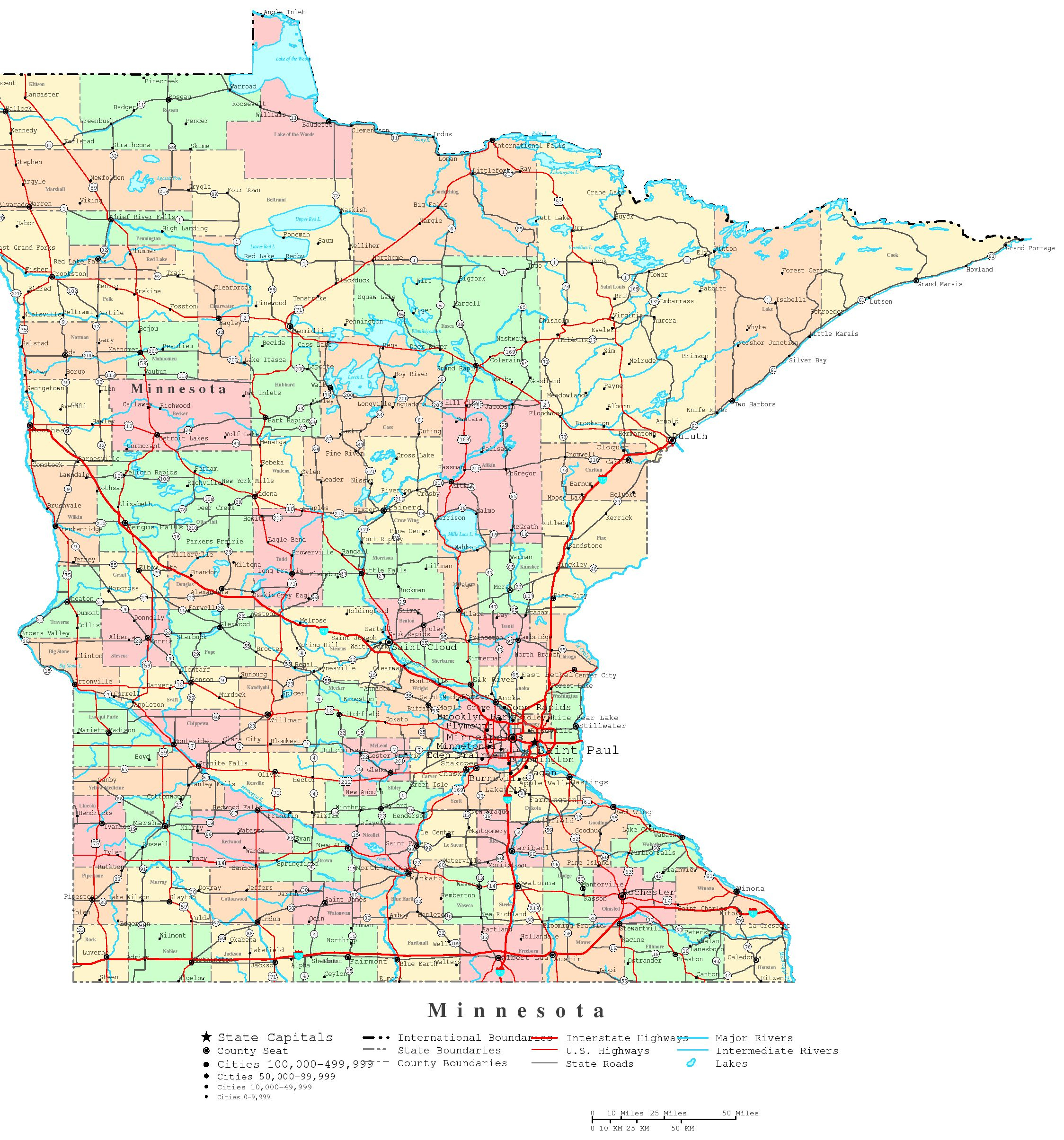 Minnesota Printable Map throughout Printable Maps Of Minnesota