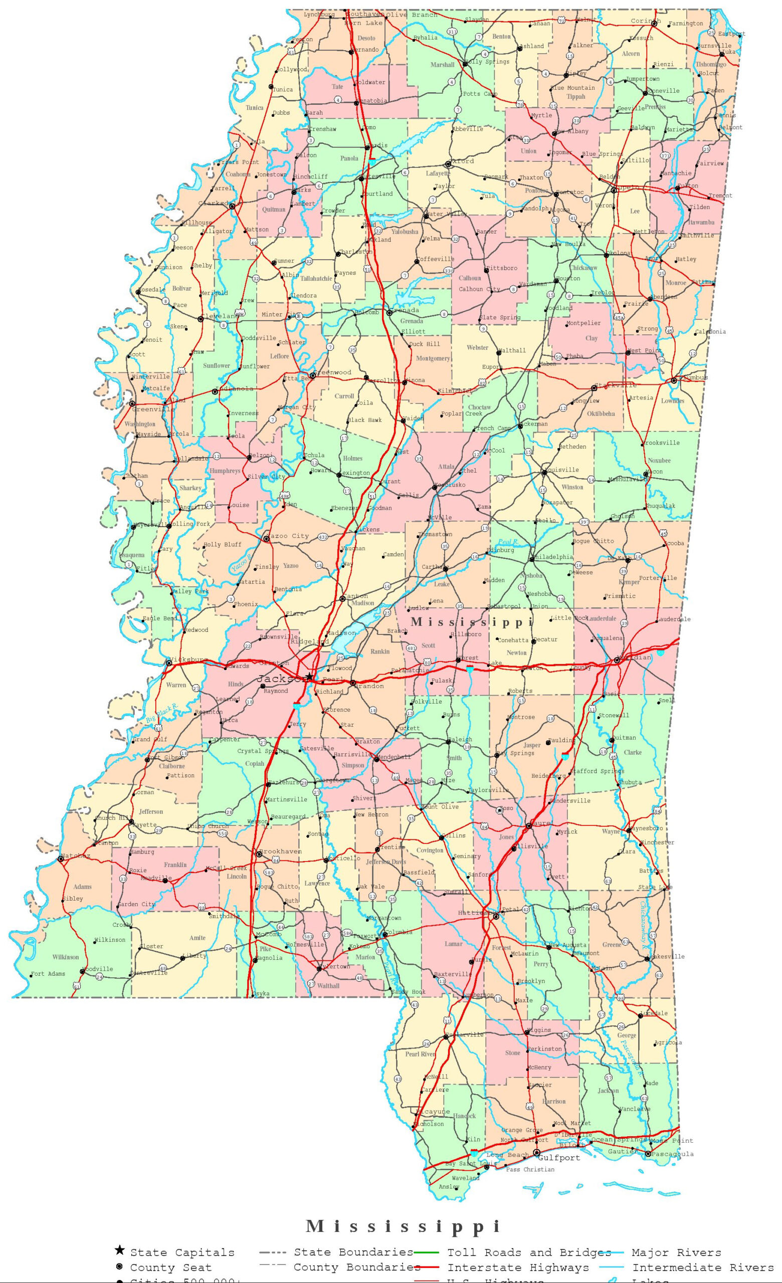 Mississippi Printable Map with regard to Printable Maps of Mississippi