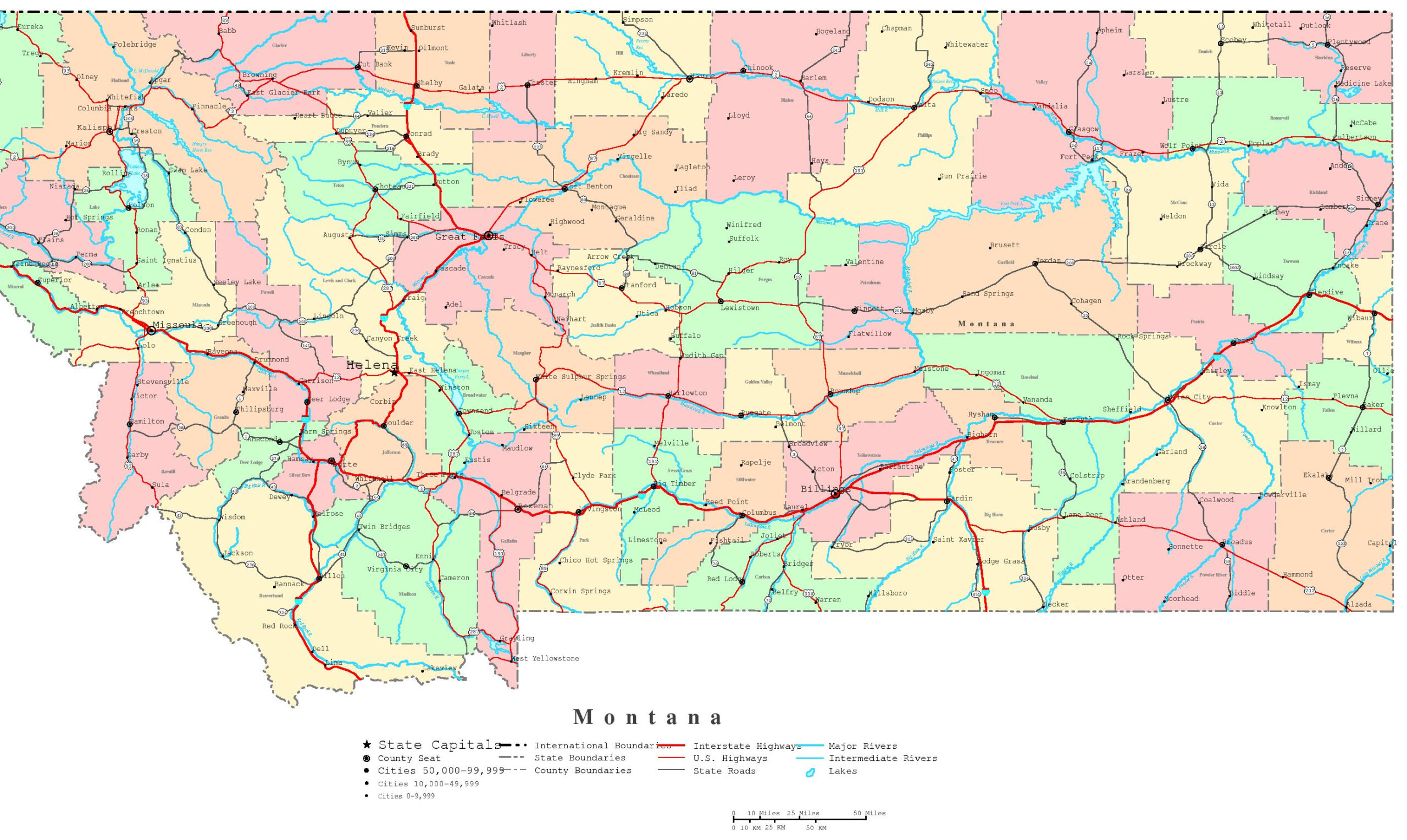 Montana Printable Map in Printable Maps Of Montana