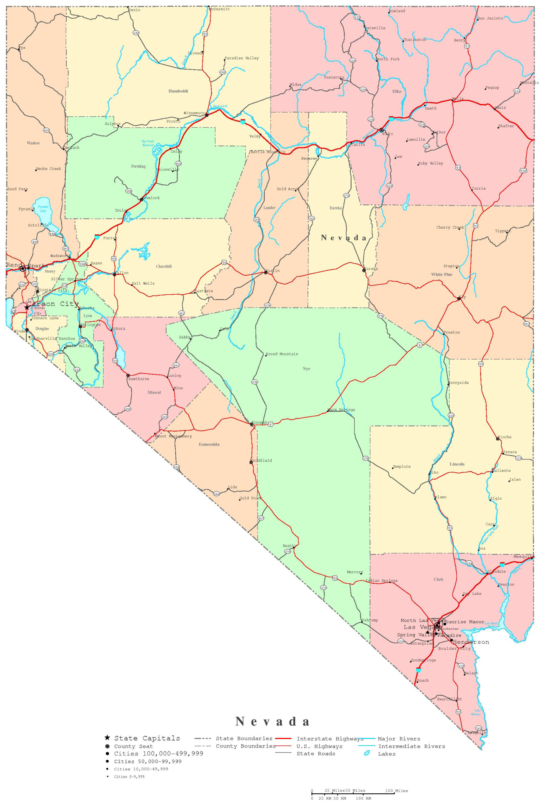 Nevada Printable Map within Printable Maps of Nevada