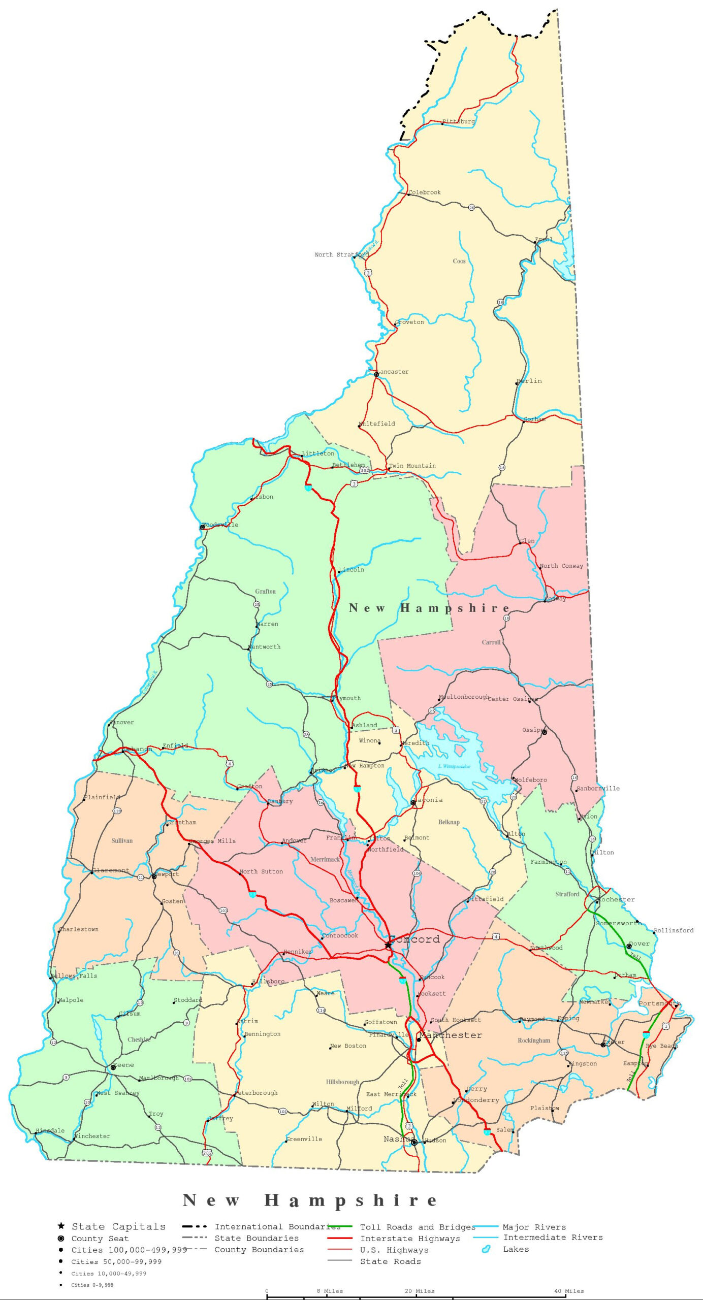 New Hampshire Printable Map pertaining to Printable Maps Of New Hampshire