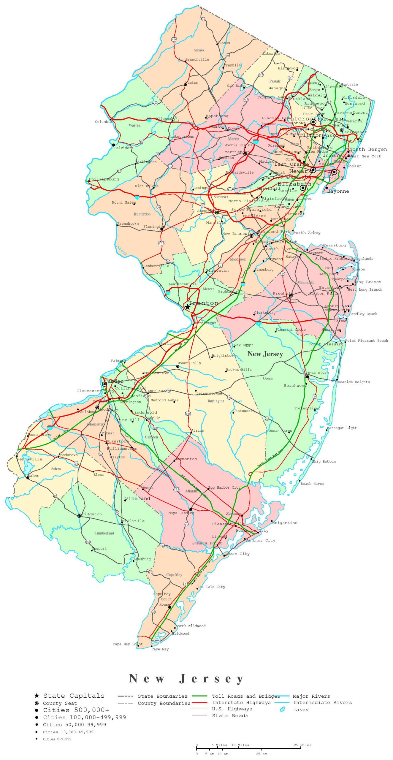 New Jersey Printable Map for Printable Maps Of New Jersey