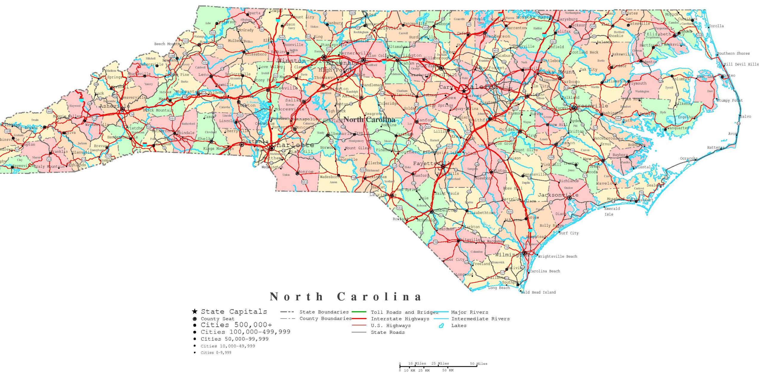 North Carolina Printable Map in Printable Maps of North Carolina