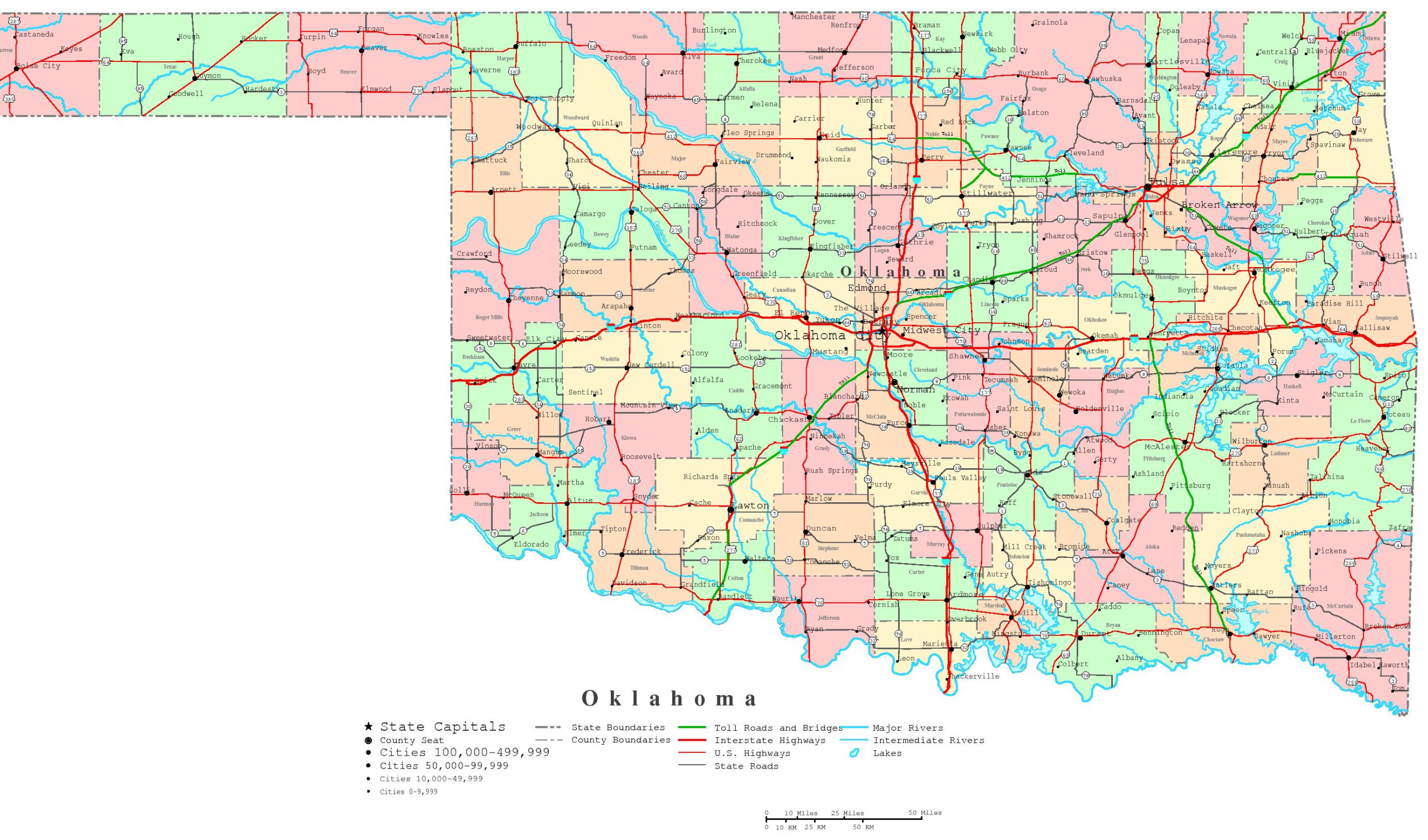 Oklahoma Printable Map regarding Printable Maps of Oklahoma