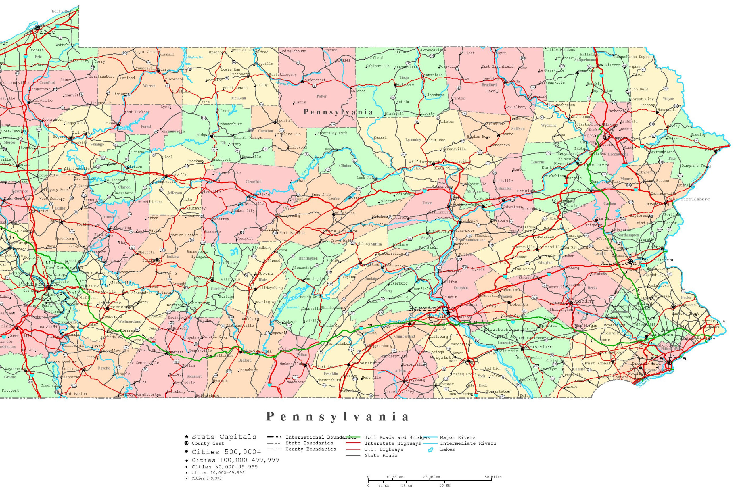 Pennsylvania Printable Map pertaining to Printable Maps of Pennsylvania