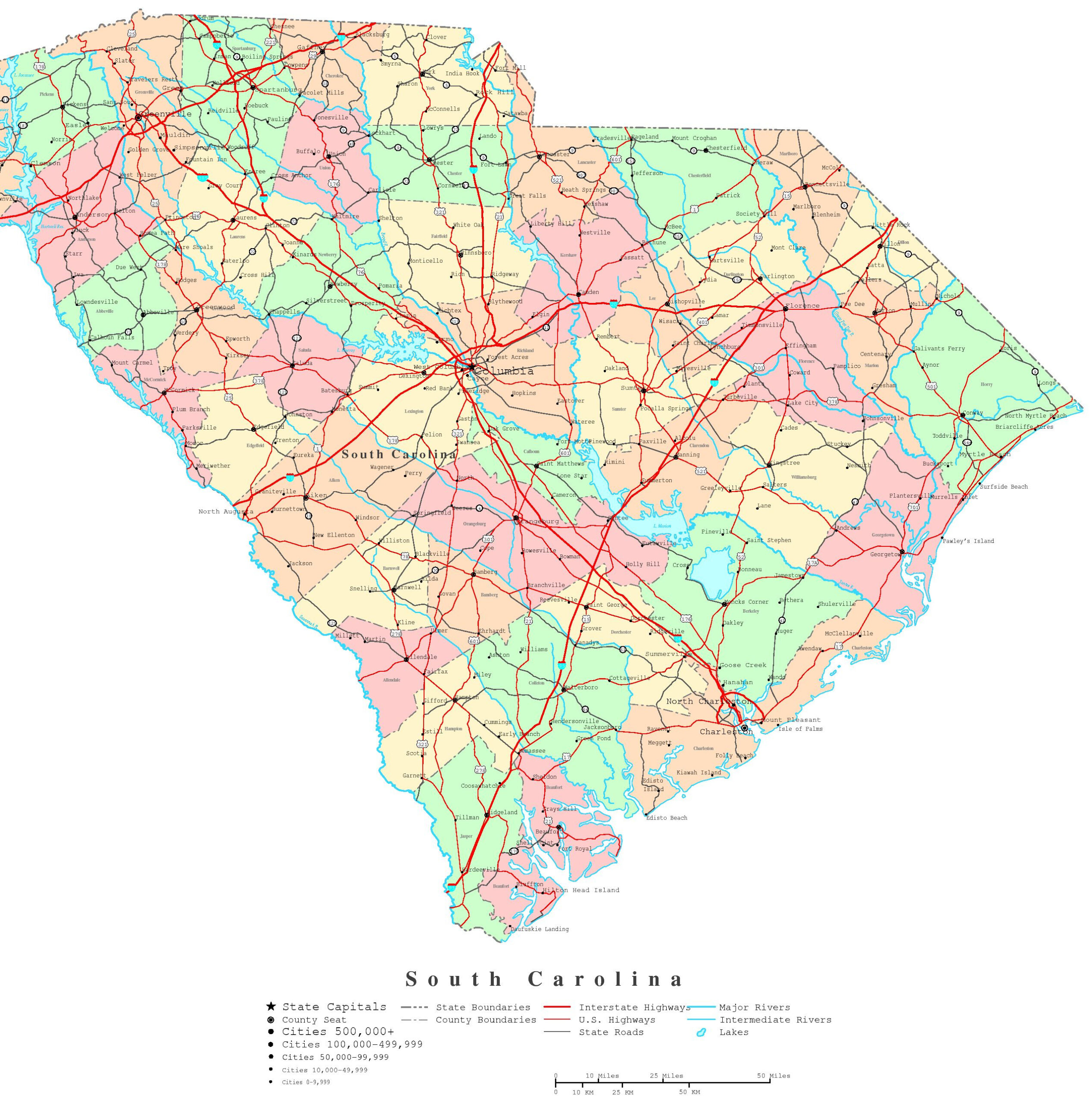 South Carolina Printable Map throughout Printable Maps Of South Carolina