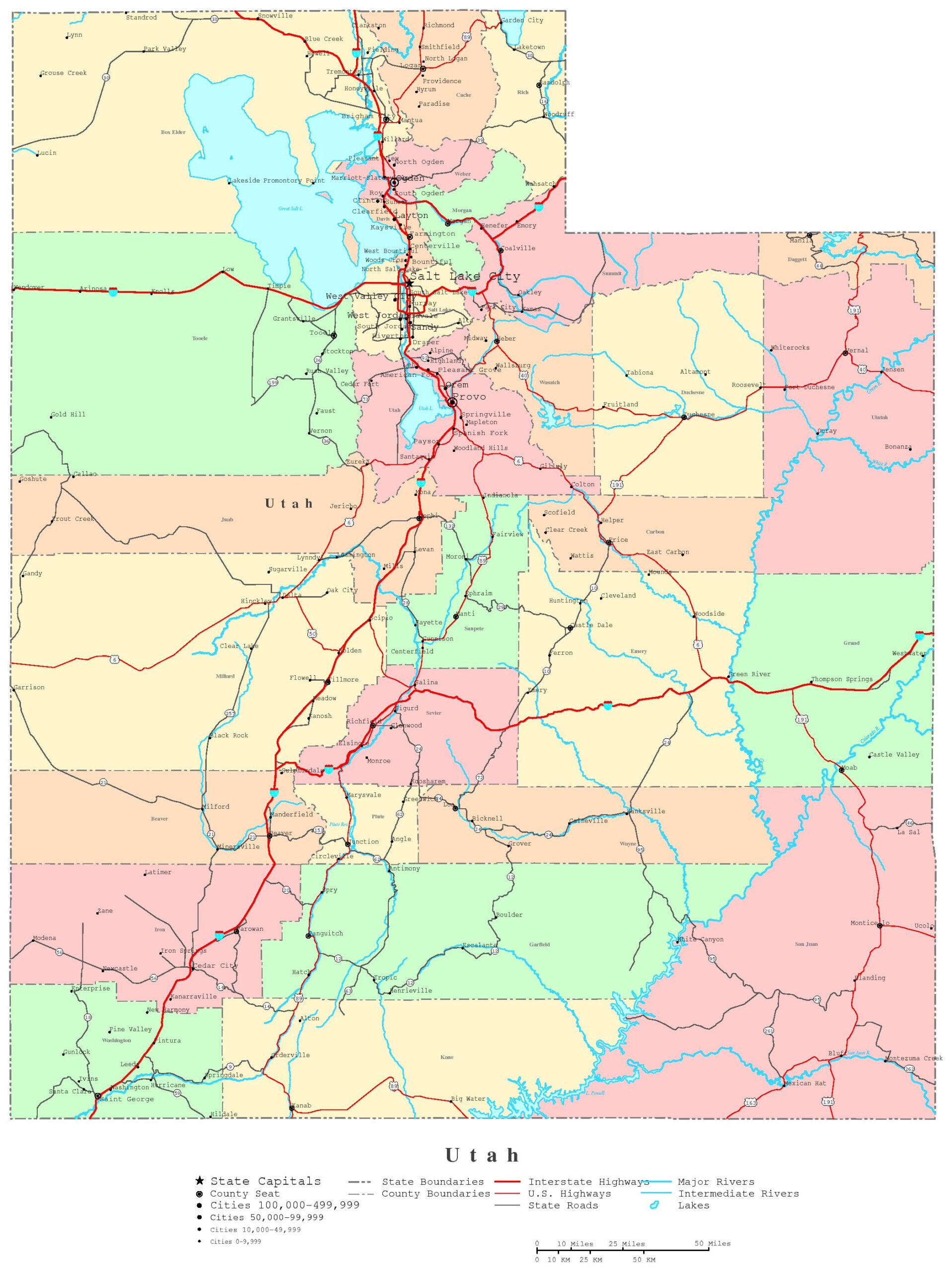 Utah Printable Map with regard to Printable Maps Of Utah