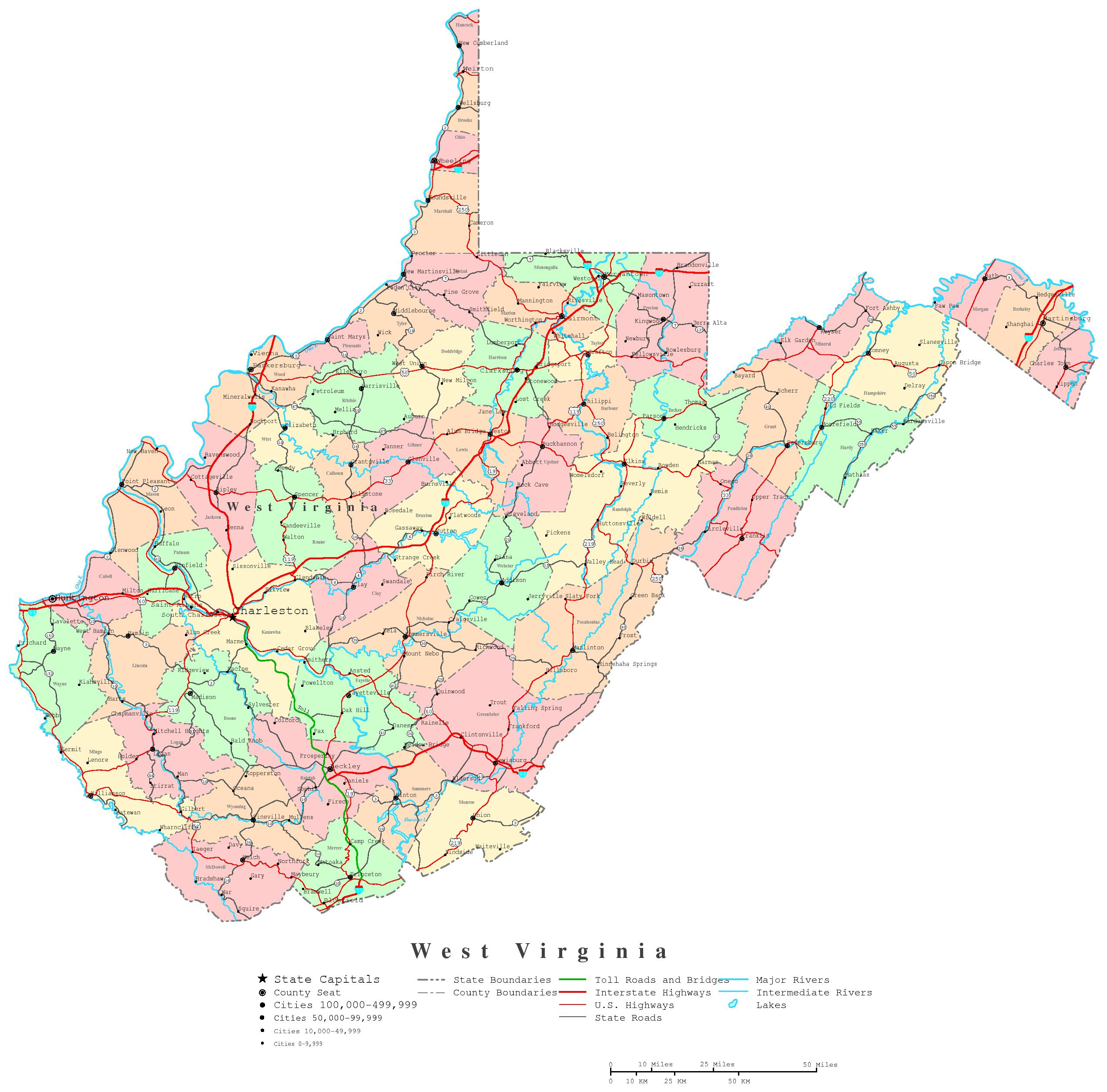 West Virginia Printable Map in Printable Maps of West Virginia