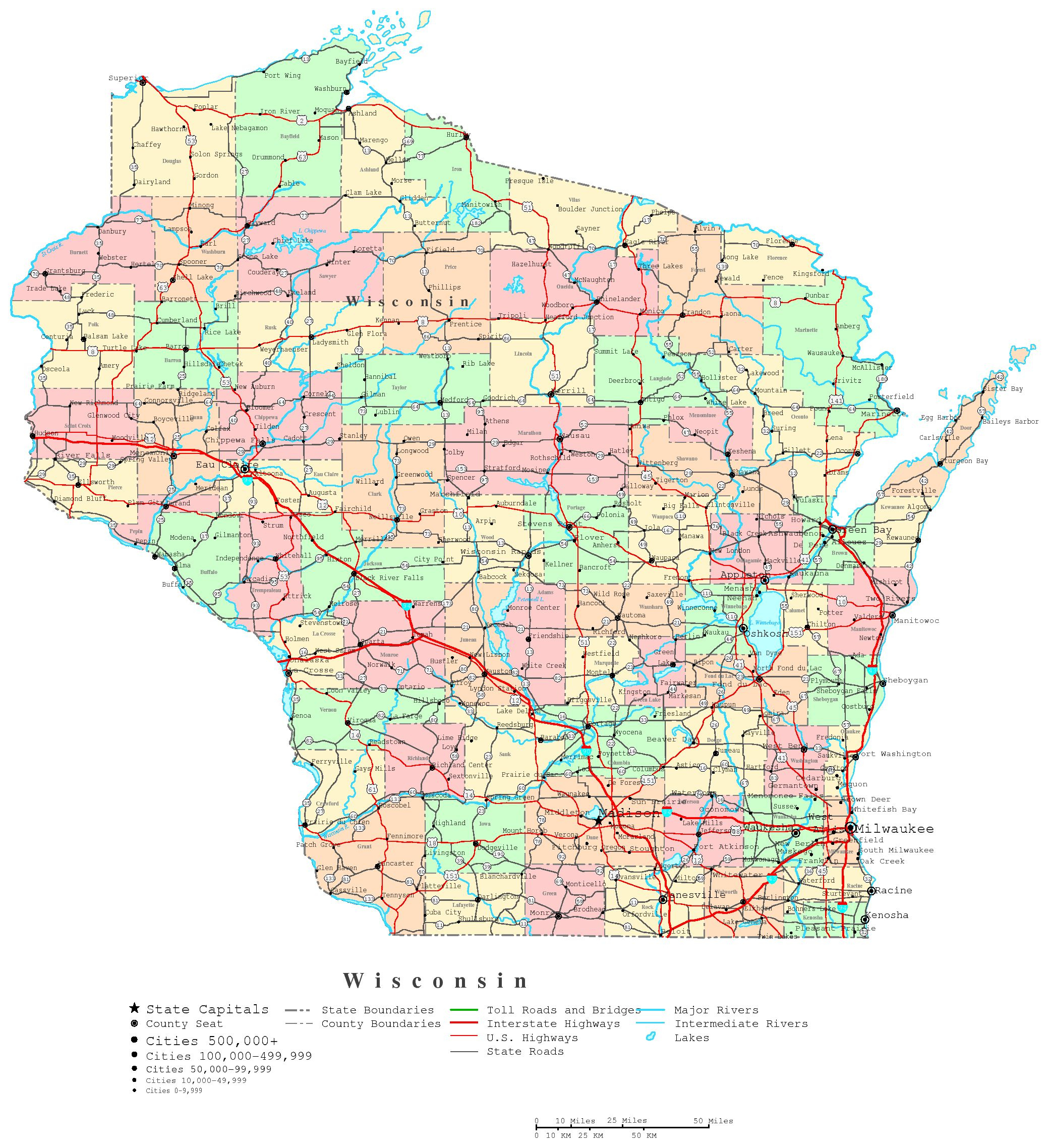 Wisconsin Printable Map regarding Printable Maps of Wisconsin