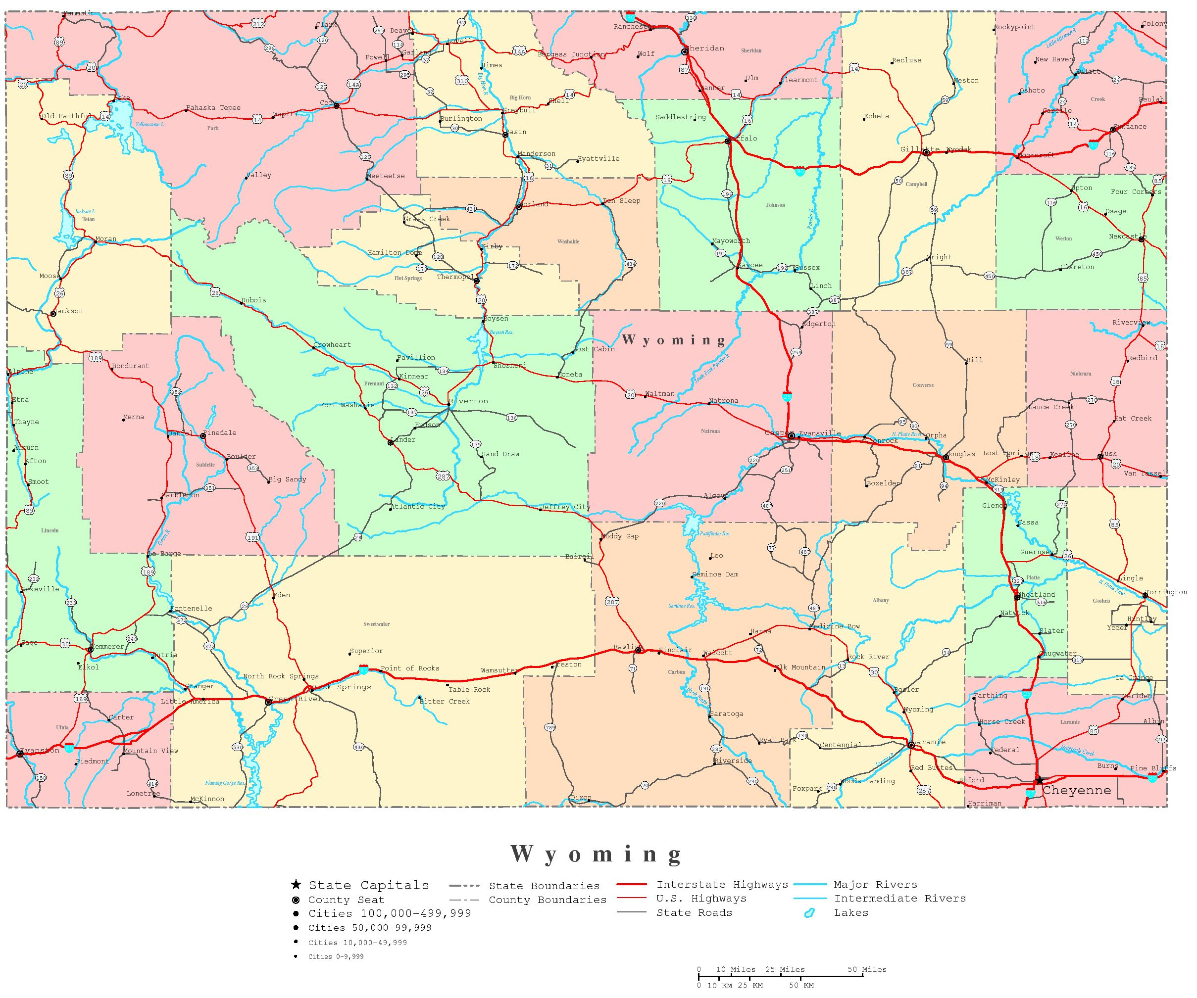 Wyoming Printable Map for Printable Maps of Wyoming